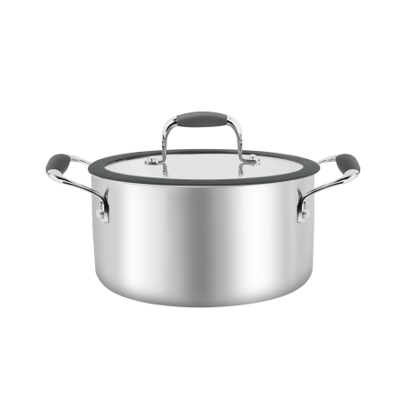 Кастрюля с крышкой BRAVIRA из нержавеющей стали 3.9л, размер - 20х12.5см, индукционное дно, стеклянная крышка с силиконовым уплотнителем (BR8105-20) - 1