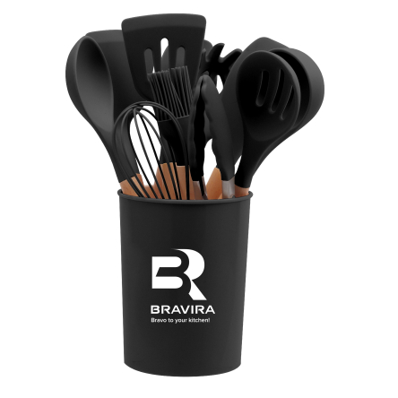 Кухонный набор силиконовый BRAVIRA рабочая часть: силикон+нейлон. ручка: дерево (бук). комплектация: 12 предметов (BR2201) - 3 Кухонный набор силиконовый BRAVIRA рабочая часть: силикон+нейлон. ручка: дерево (бук). комплектация: 12 предметов (BR2201) - 3