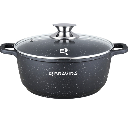 Кастрюля с крышкой BRAVIRA BlackForge 2.3л, размер - 20х8.5см из литого алюминия с 3-слойным мраморным покрытием (BR8001-20) - 1 Кастрюля с крышкой BRAVIRA BlackForge 2.3л, размер - 20х8.5см из литого алюминия с 3-слойным мраморным покрытием (BR8001-20) - 1