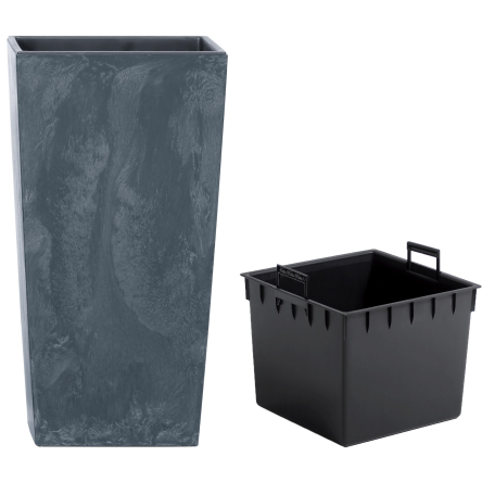 Горщик для квітів Prosperplast URBI SQUARE EFFECT квадратний з вкладишем 17х17х32.5см мармуровий антрацит (66282-433) - 1