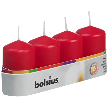 Свеча Bolsius столбик 4х6см красная 4шт.( BOL-566741) - 1 Свеча Bolsius столбик 4х6см красная 4шт.( BOL-566741) - 1