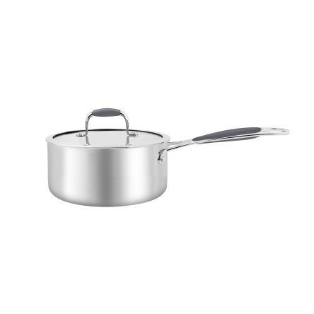 Ковш с крышкой BRAVIRA из нержавеющей стали, размер - 16х7.5см индукционное дно, стеклянная крышка с силиконовым уплотнителем (BR8105-16) - 1
