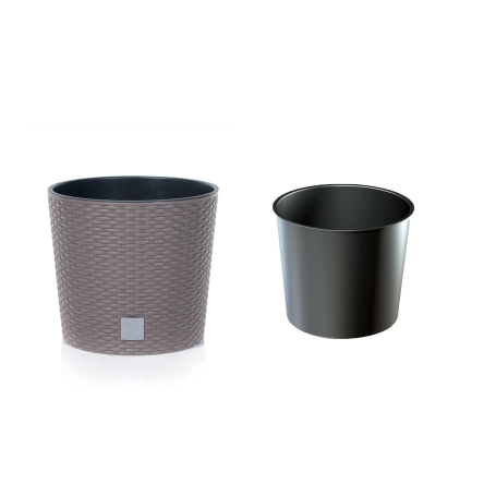 Горшок для цветов Prosperplast RATO круглый низкий с вставкой 30х27см мокко (79572-7529) - 1