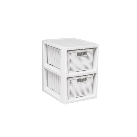 Комод BRANQ RATTAN мини 29.5x24х32.8см античный белый на 2 ящика (BRQ - 1727.1) - 1