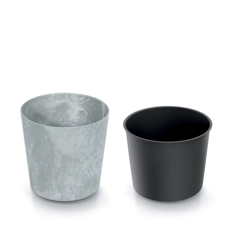 Горщик для квітів Prosperplast URBI ROUND EFFECT 30х30х29.5см круглий з вкладишем мармуровий антрацит (88410-433) - 2