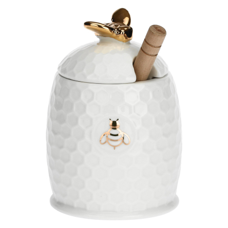 P014001301 Емкость для меда с ложкой La Porcellana Bianca APEREGINA ORO, фарфор, 12 х 8 см - 1