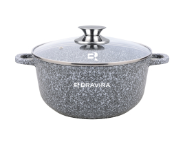 Каструля з кришкою BRAVIRA  CraftStone 2.3л,  розмір - 20х8.5см з литого алюмінію з 3-шаровим мармуровим покриттям (BR8004-20)