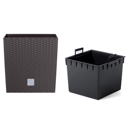 Горшок для цветов Prosperplast RATO квадратный низкий с вставкой 32.5х32.5х32.5см коричневый (70895-440) - 1