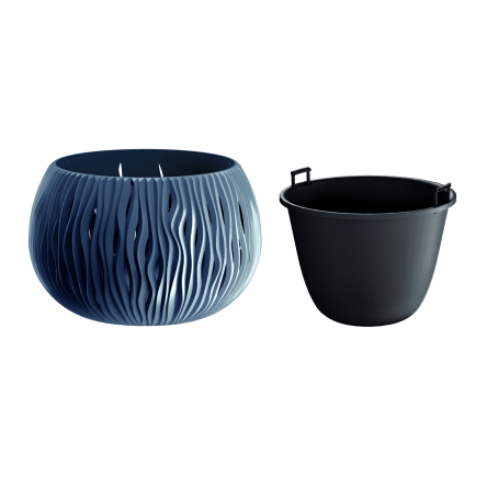 Горщик для квітів Prosperplast Sandy Bowl WS 37х37х23 круглий із вкладишем підвісний антрацит (23179-433) - 1 Горщик для квітів Prosperplast Sandy Bowl WS 37х37х23 круглий із вкладишем підвісний антрацит (23179-433) - 1