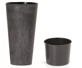 Горшок для цветов ProsperplastTUBUS SLIM EFFECT 20х20х38см круглый с вкладышем антрацит мраморный (66497-433)