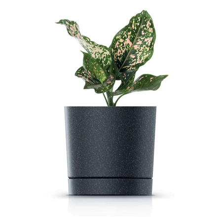 Горщик для квітів Prosperplast TUBO P ECO WOOD 14.8х14.8х13см круглий з підставкою, антрацит (68365-433) - 2