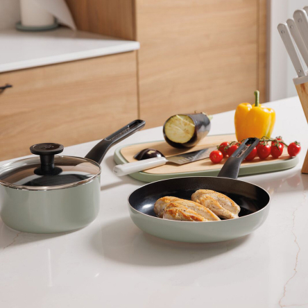Набор посуды с антипригарным покрытием BergHOFF LEO GLINTS SAGE 7 предметов (3950636) - 3