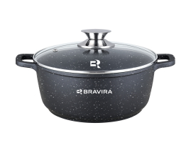 Каструля з кришкою BRAVIRA BlackForge 2.3л, розмір - 20х8.5см з литого алюмінію з 3-шаровим мармуровим покриттям (BR8002-20  )