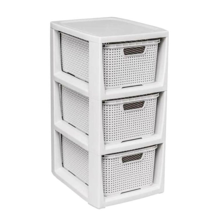 Комод BRANQ RATTAN мини 29.5x24х48.7см античный белый на 3 ящика (BRQ - 1725.1) - 1