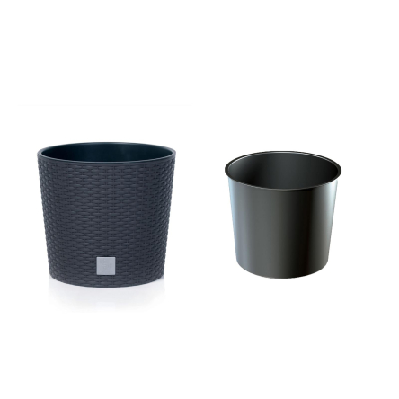 Горшок для цветов Prosperplast RATO круглый низкий с вставкой 30х27см антрацит (79572-433) - 1