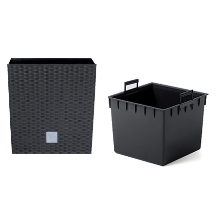 Горшок для цветов Prosperplast RATO квадратный низкий с вставкой 32.5х32.5х32.5см антрацит (70895-433) - 1