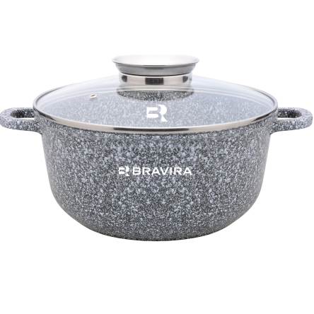 Каструля з арома-кришкою BRAVIRA CraftStone 2.3л, розмір - 20х8.5см з литого алюмінію з 3-шаровим мармуровим покриттям (BR8005-20) - 1