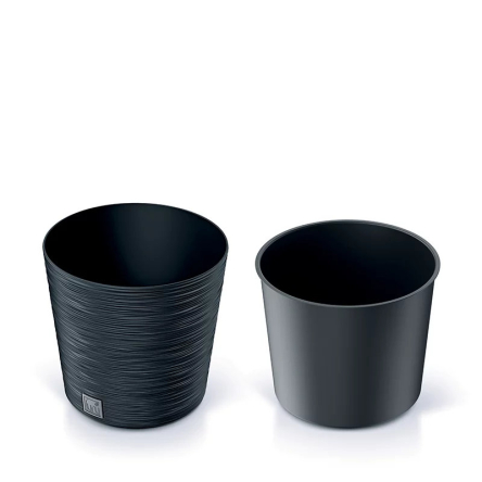 Горщик для квітів Prosperplast FURU 30х30х29.4см круглий низький із вкладишем антрацит (57239-433) - 2