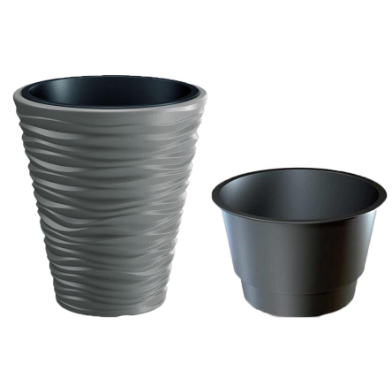 Горщик для квітів Prosperplast SAND із вкладишем 30х33см сірий (79616-405) - 1