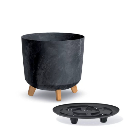 Горщик для квітів Prosperplast GRACIA TUBUS BETON EFFECT 29.8х29.8х28.5см круглий на ніжках кремовий (64626-700) - 2