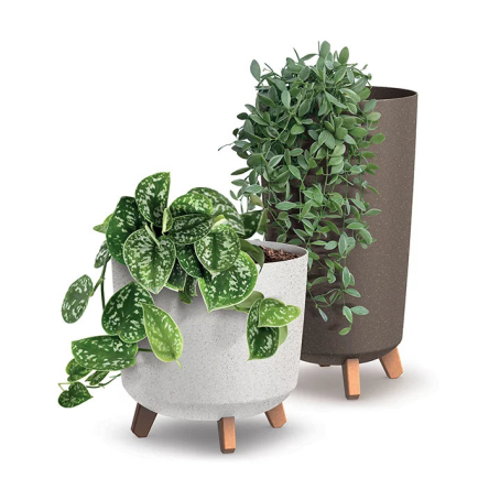 Горшок для цветов Prosperplast GRACIA TUBUS SLIM ECO WOOD 23.9х23.9х44.5см круглый высокий на ножках антрацит (70849-433) - 2