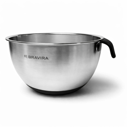 Миска BRAVIRA з нержавіючої сталі 22см силіконова ручка, основа дна з зовнішньої сторони, мірна шкала до 3.0л (BR0081 ) - 1