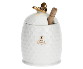 P014001301 Ємність для меду з ложкою La Porcellana Bianca APEREGINA ORO, порцеляна, 12 х 8 см