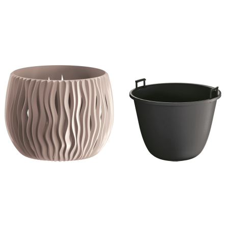 Горшок для цветов круглый Prosperplast Sandy Bowl с вкладышем 18х14см мокка (22981-7529) - 1