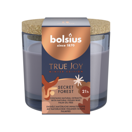 Свічка у склі ароматична Bolsius True Joy-Winter Edition 6.6х8.3см із пробкою, аромат Зимовий ліс (BOL-996893) - 1 Свічка у склі ароматична Bolsius True Joy-Winter Edition 6.6х8.3см із пробкою, аромат Зимовий ліс (BOL-996893) - 1