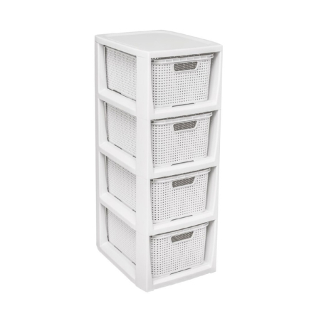 Комод BRANQ RATTAN мини 29.5x24x64.2см античный белый на 4 ящика (BRQ -1726.1) - 1