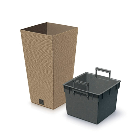 Горщик для квітів Prosperplast FURU ECO WOOD 39.5х39.5х75.5см квадратний високий із вкладишем бежевий (60369-4665) - 1