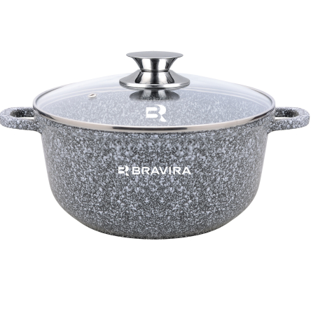 Каструля з кришкою BRAVIRA CraftStone 5.5л, розмір - 26х12см з литого алюмінію з 3-шаровим мармуровим покриттям (BR8004-26) - 1